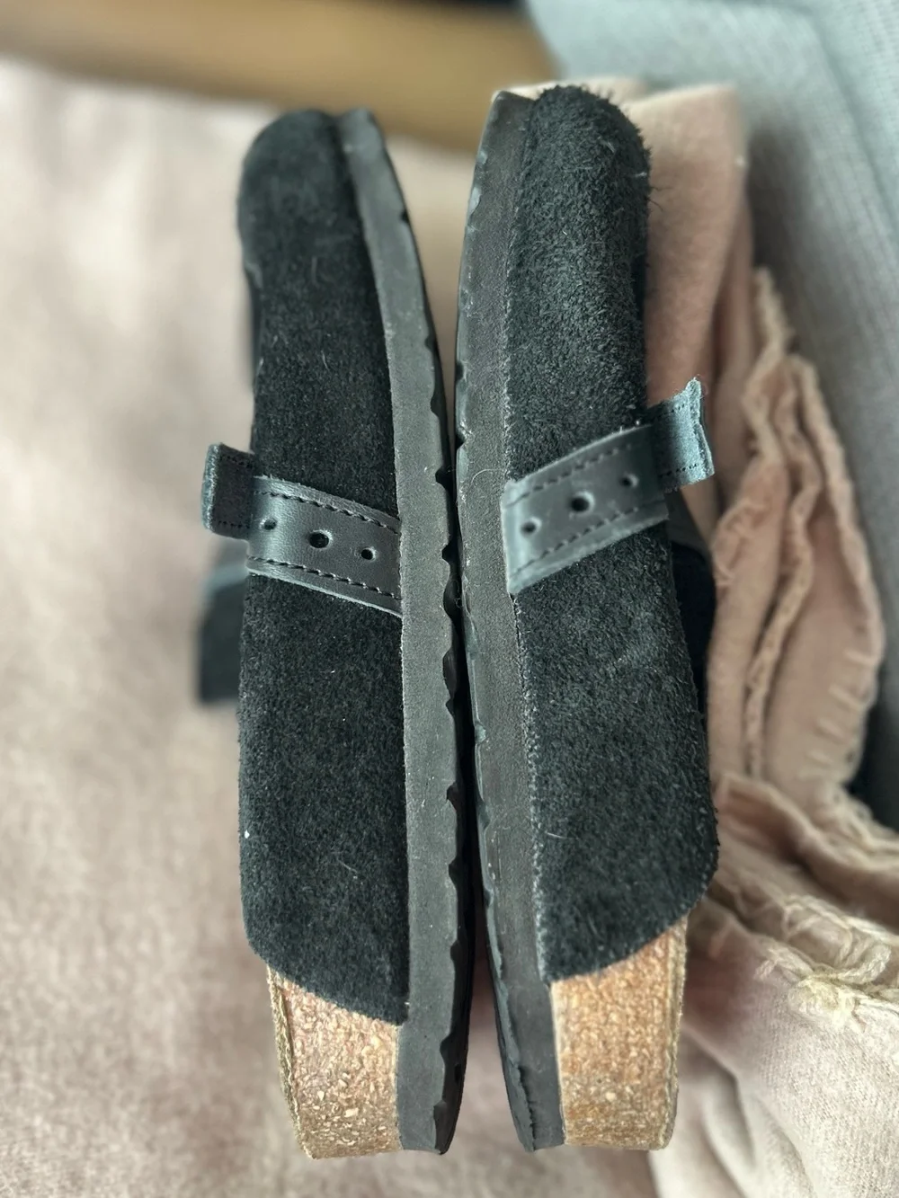 Birkenstock Kids Black Suede Clogs with Buckle Strap size 4(35) narrow fit